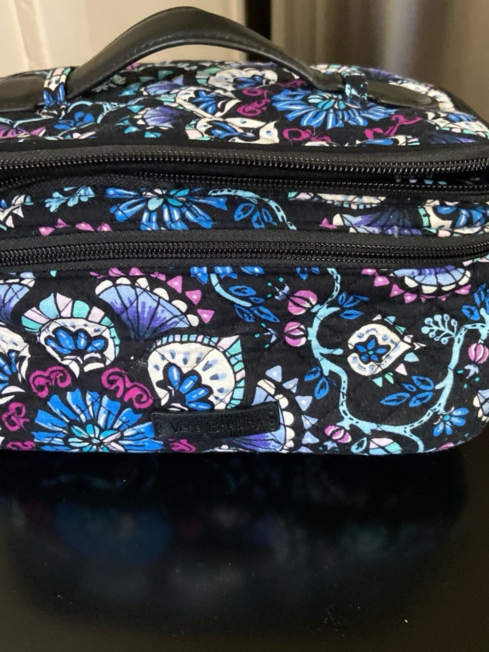 Vera Bradley Black Cosmetic Case with Blue, Purple & Pink Floral Print